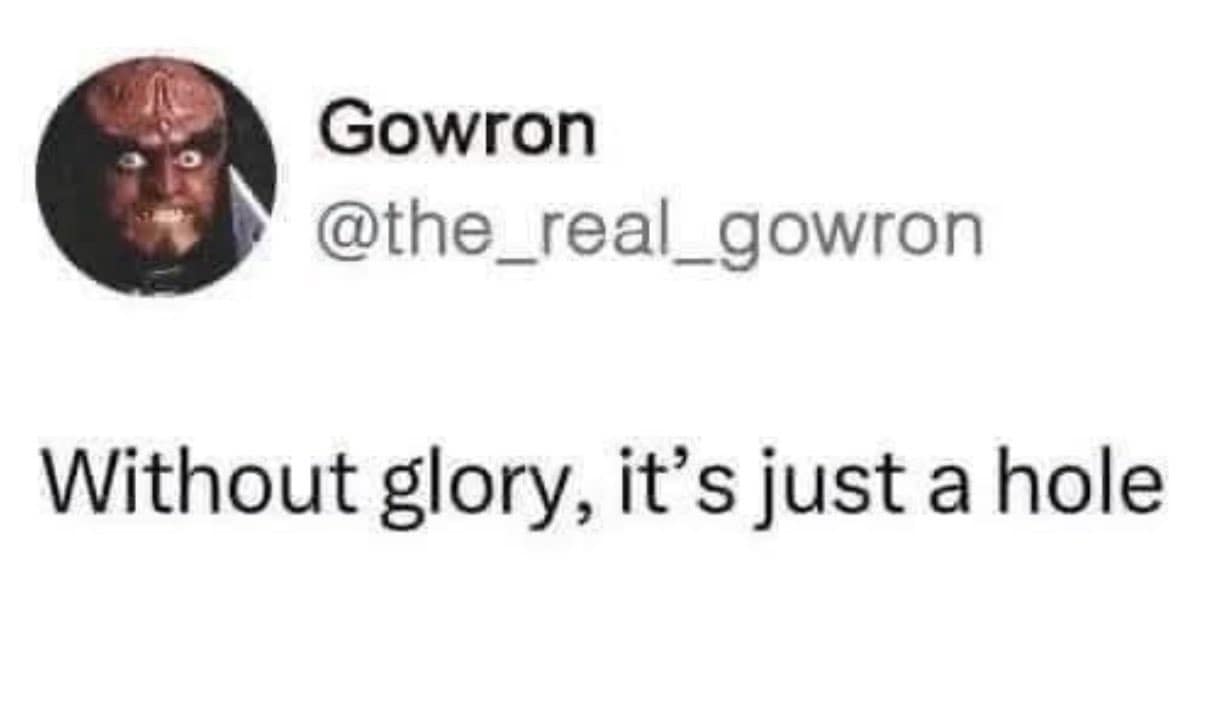 Gowron @the_real_gowron Without glory, it's just a hole