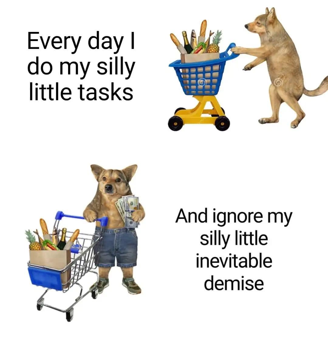 Every day I do my silly little tasks And ignore my silly little inevitable demise