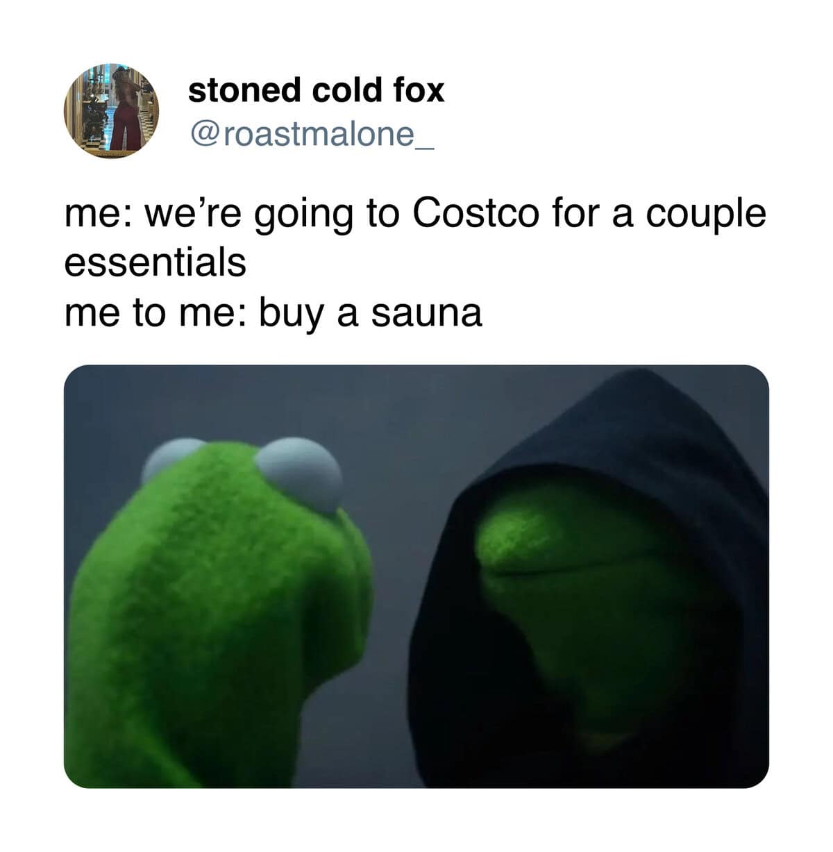 me: we're going to Costco for a couple essentials me to me: buy a sauna