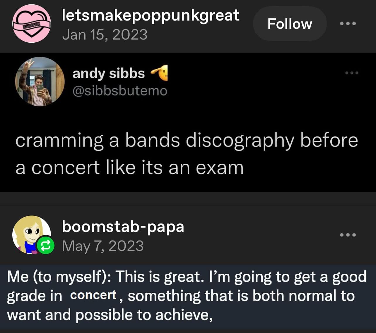 cramming a bands discography before a concert like its an exam