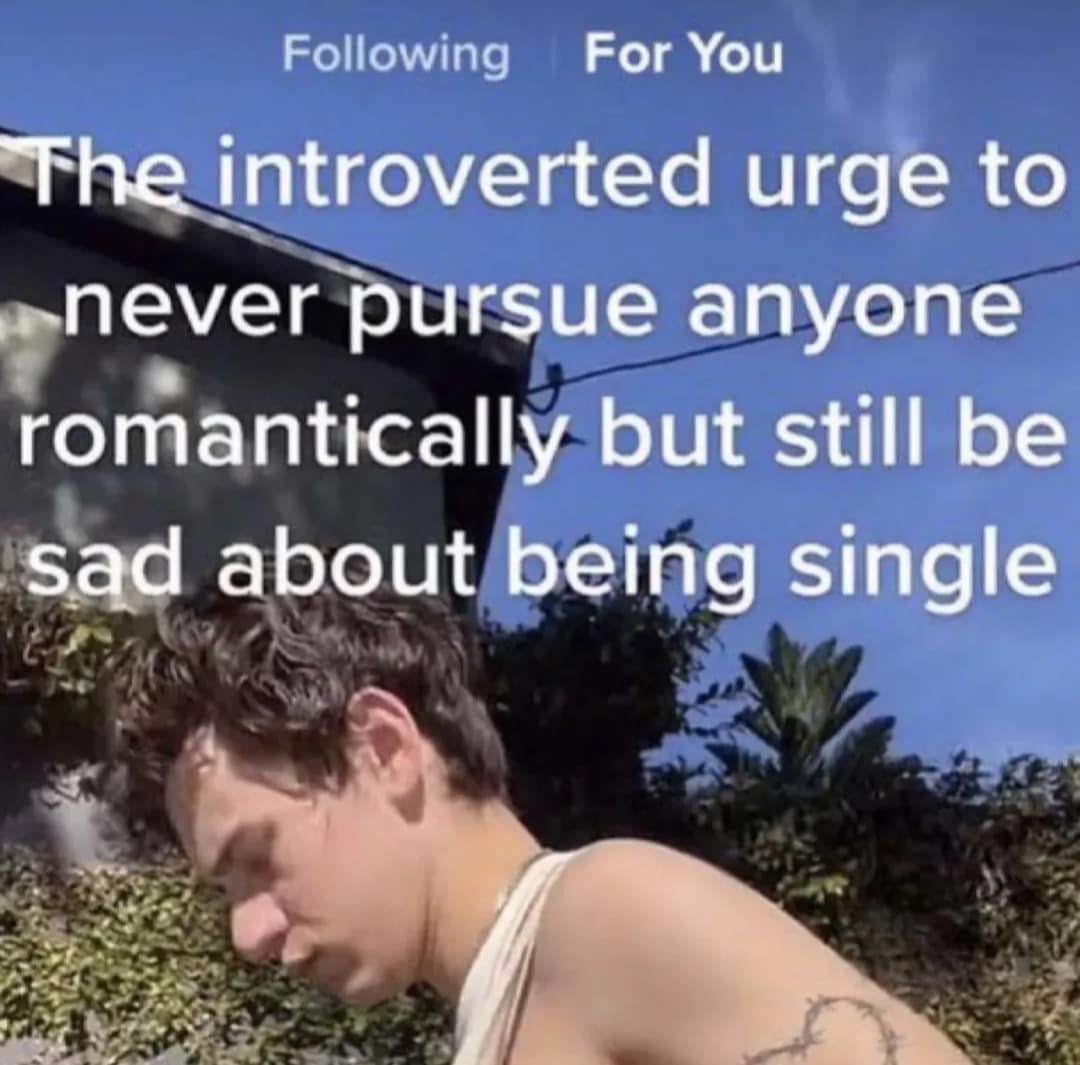 The introverted urge to never pursue anyone romantically but still be sad about being single