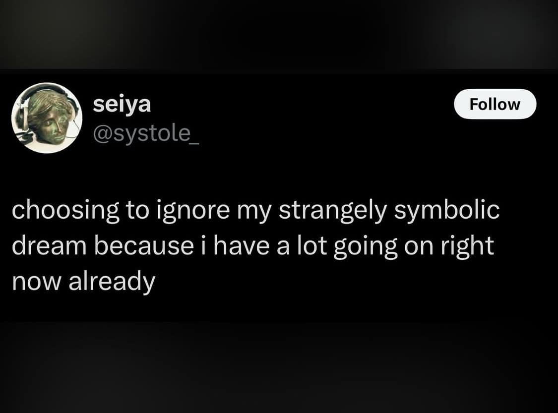 choosing to ignore my strangely symbolic dream because i have a lot going on right now already