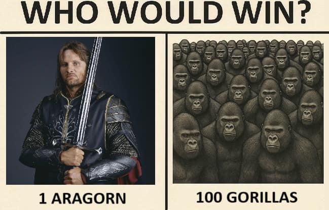 WHO WOULD WIN? 1 ARAGORN 100 GORILLAS