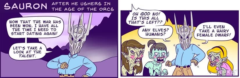 lotr comics, lord of the rings comics, LOTR memes, Tolkien, Middle-earth comics, fantasy comics, hobbit jokes, ring memes, elf humor, wizard cartoons, LOTR funnies, Shire memes, Gandalf jokes