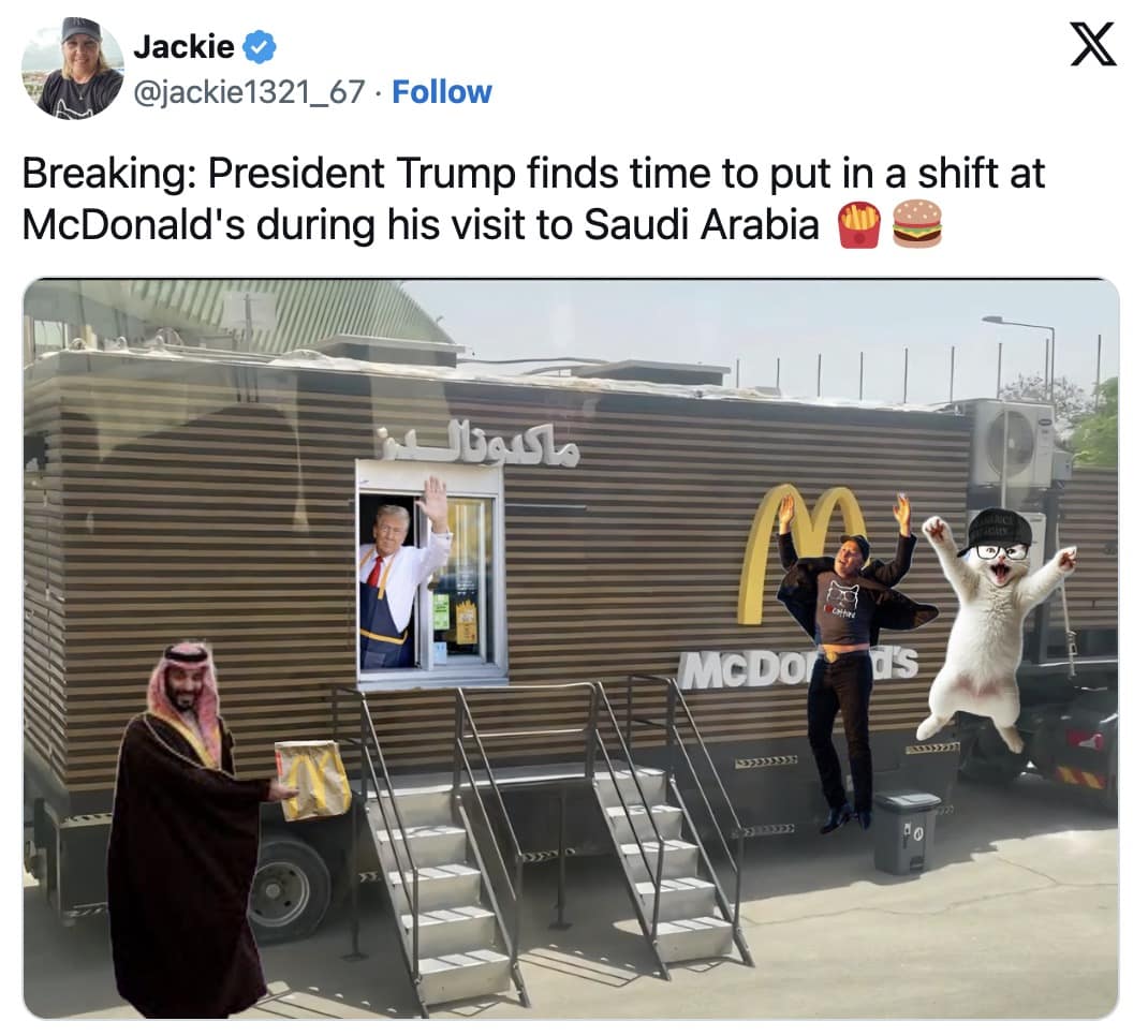 Trump mcdonalds truck memes, trump fast food memes, trump burger memes, presidential mcdonalds memes, saudi trump visit memes, trump foreign trip memes, arms deal memes, fast food truck memes, mcdonalds truck jokes, burger truck humor, riyadh mcdonalds truck