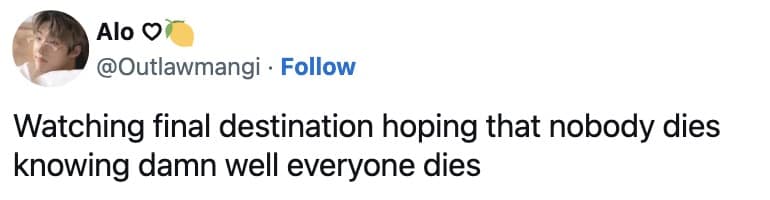 final destination bloodlines memes, final destination memes, Final Destination jokes, movie franchise memes, scary movie humor, death scene memes, horror comedy memes, bloodlines memes