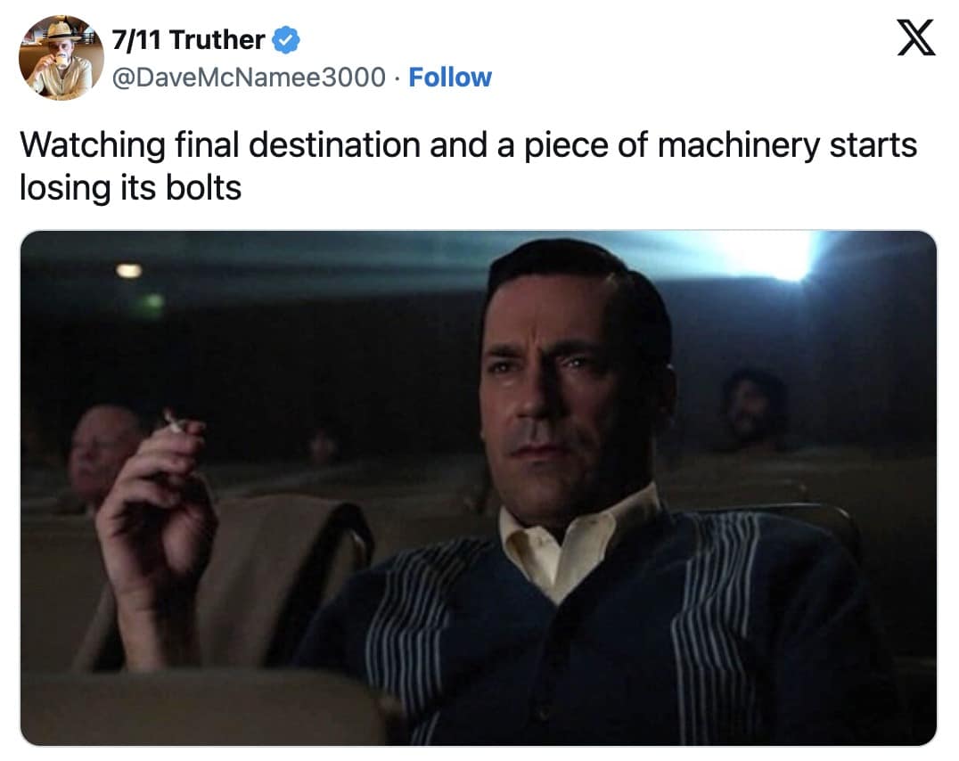 final destination bloodlines memes, final destination memes, Final Destination jokes, movie franchise memes, scary movie humor, death scene memes, horror comedy memes, bloodlines memes