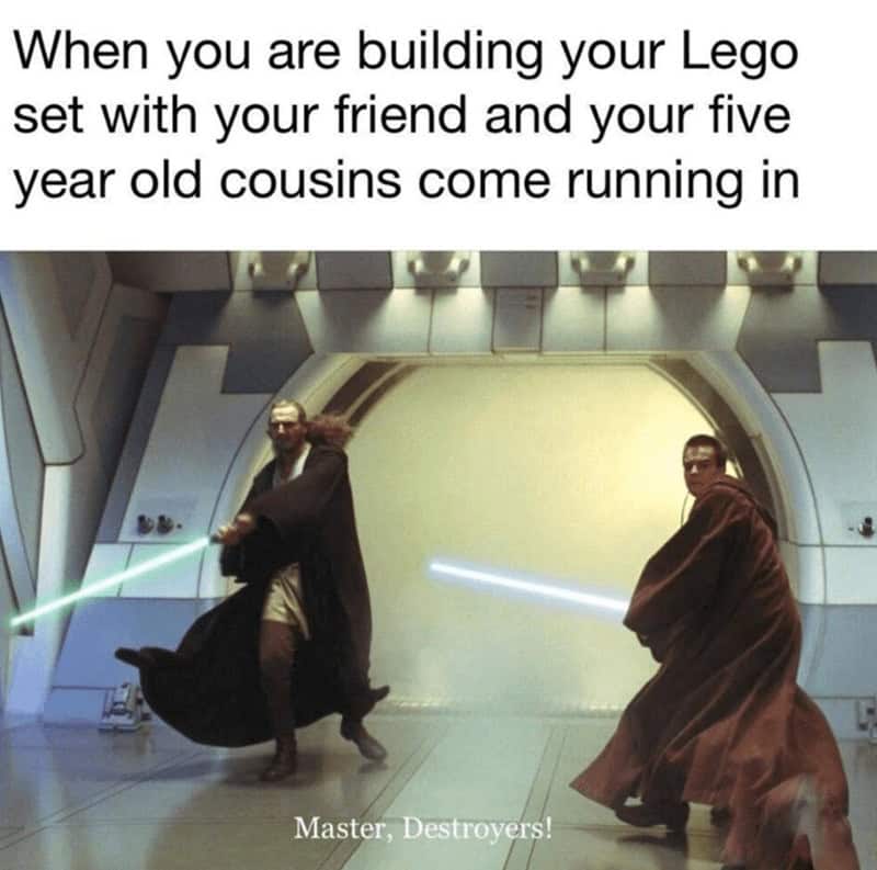 When you are building your Lego set with your friend and your five year old cousins come running in