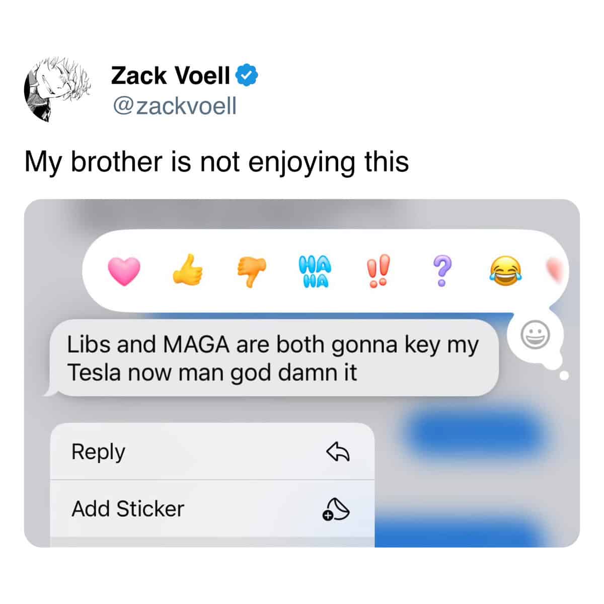 Libs and MAGA are both gonna key my Tesla now man god damn it