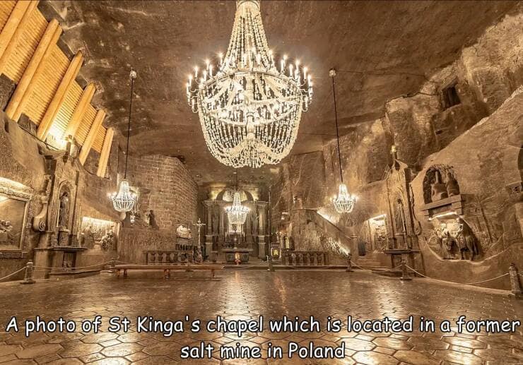 A photo of St Kinga's chapel which is located in a former salt mine in Poland
