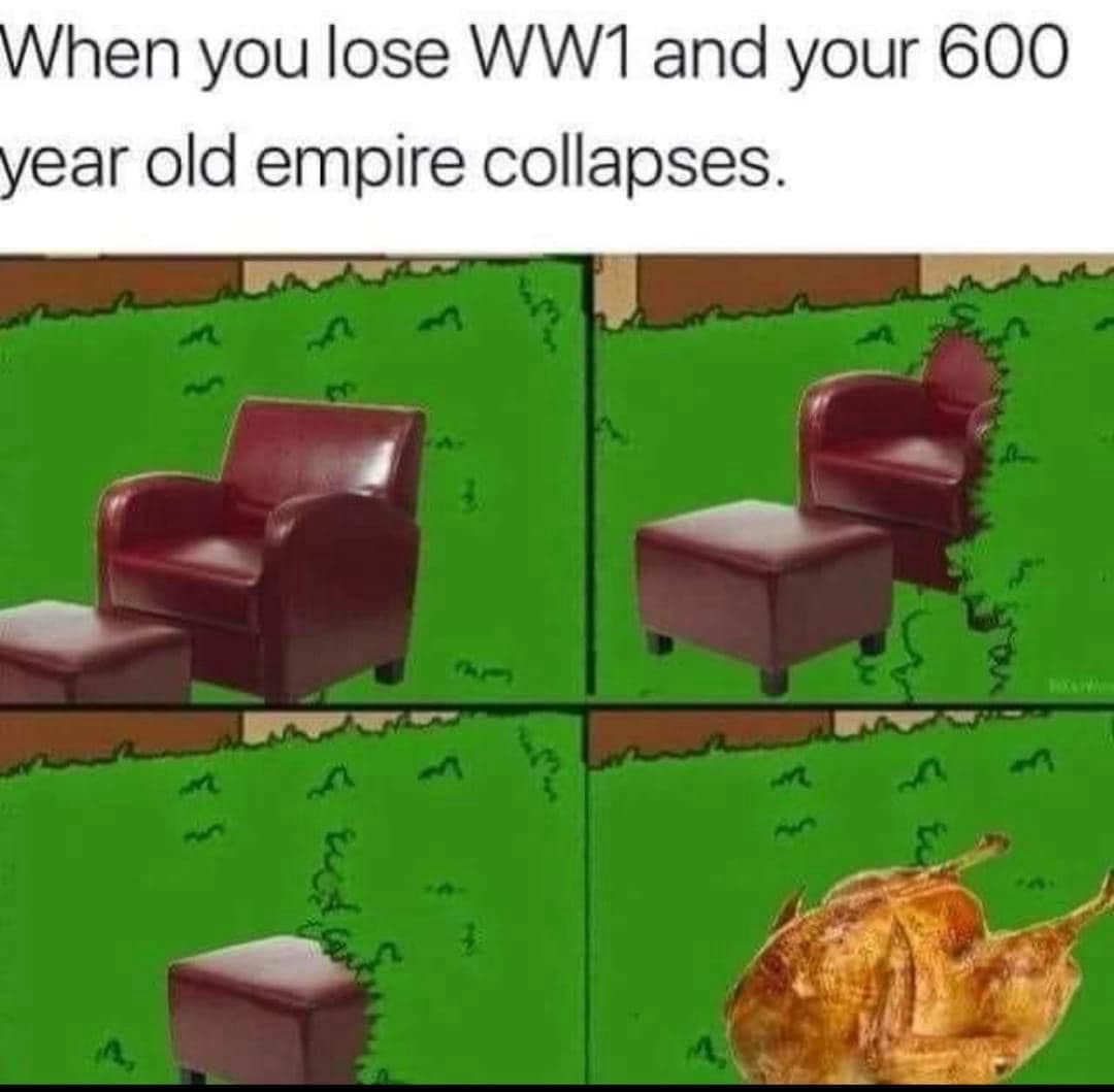 When you lose WW1 and your 600 year old empire collapses.