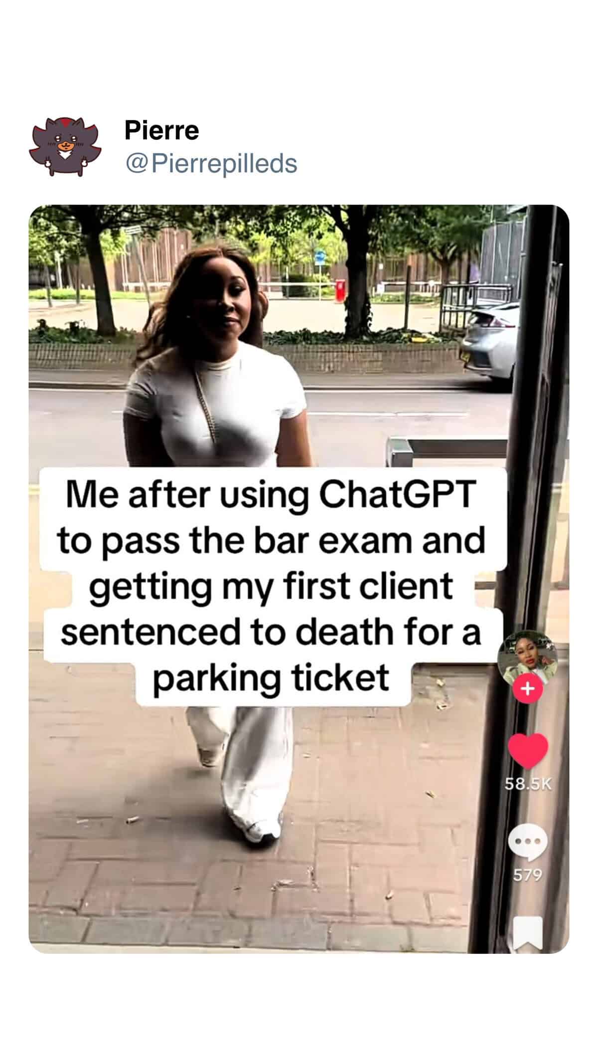 Me after using ChatGPT to pass the bar exam and getting my first client sentenced to death for a parking ticket