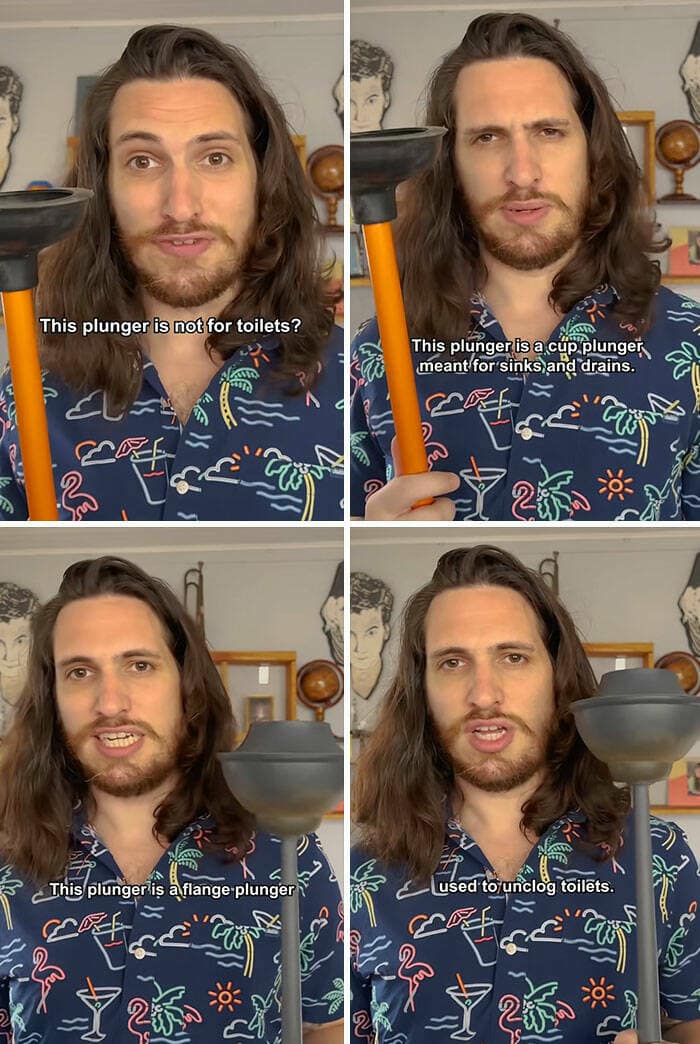 This plunger is not for toilets? This plunger is a cup plunger meant for sinks and drains. い♪ HO This plunger is a flange plunger Lused to unclog toilets.