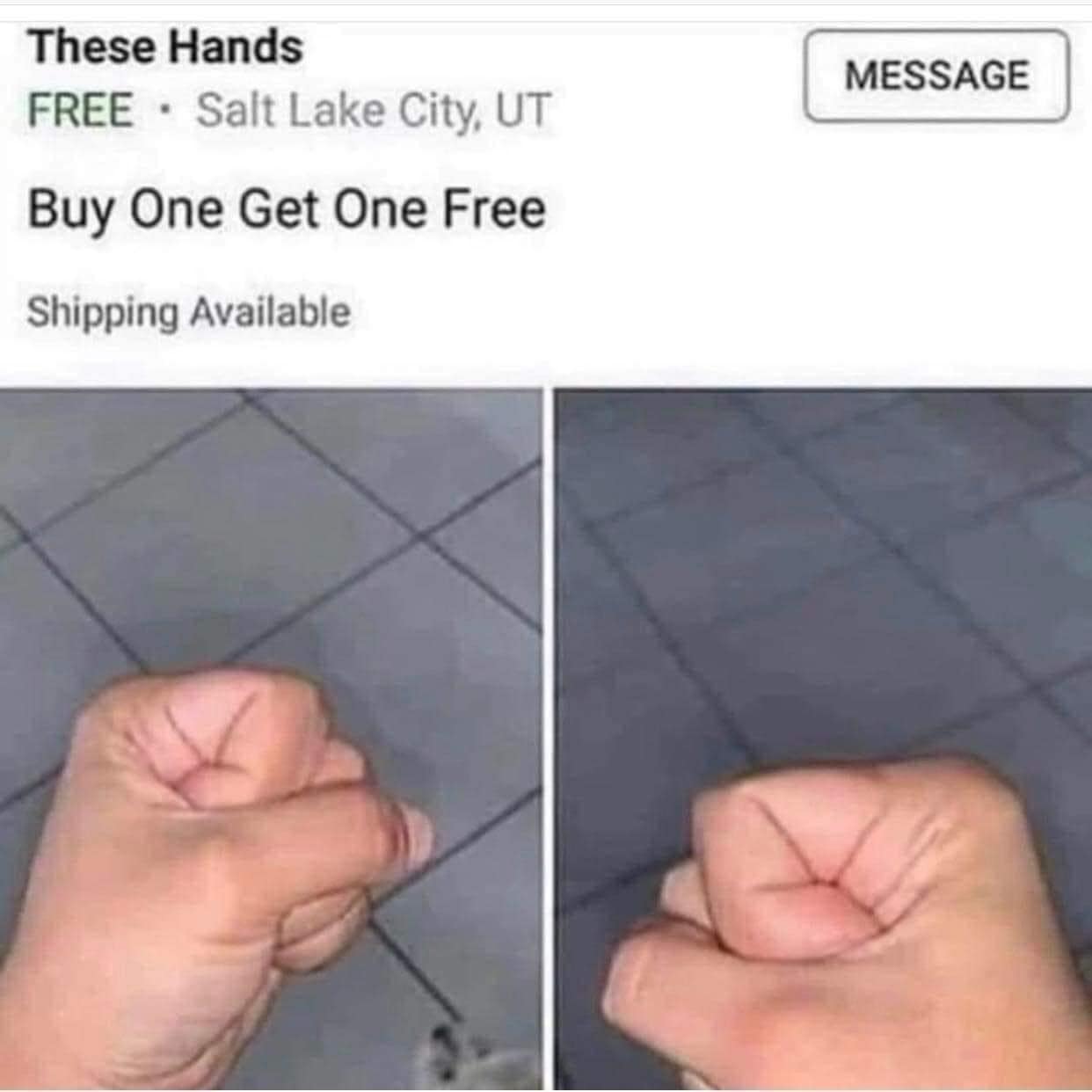 These Hands FREE • Salt Lake City, UT Buy One Get One Free Shipping Available MESSAGE