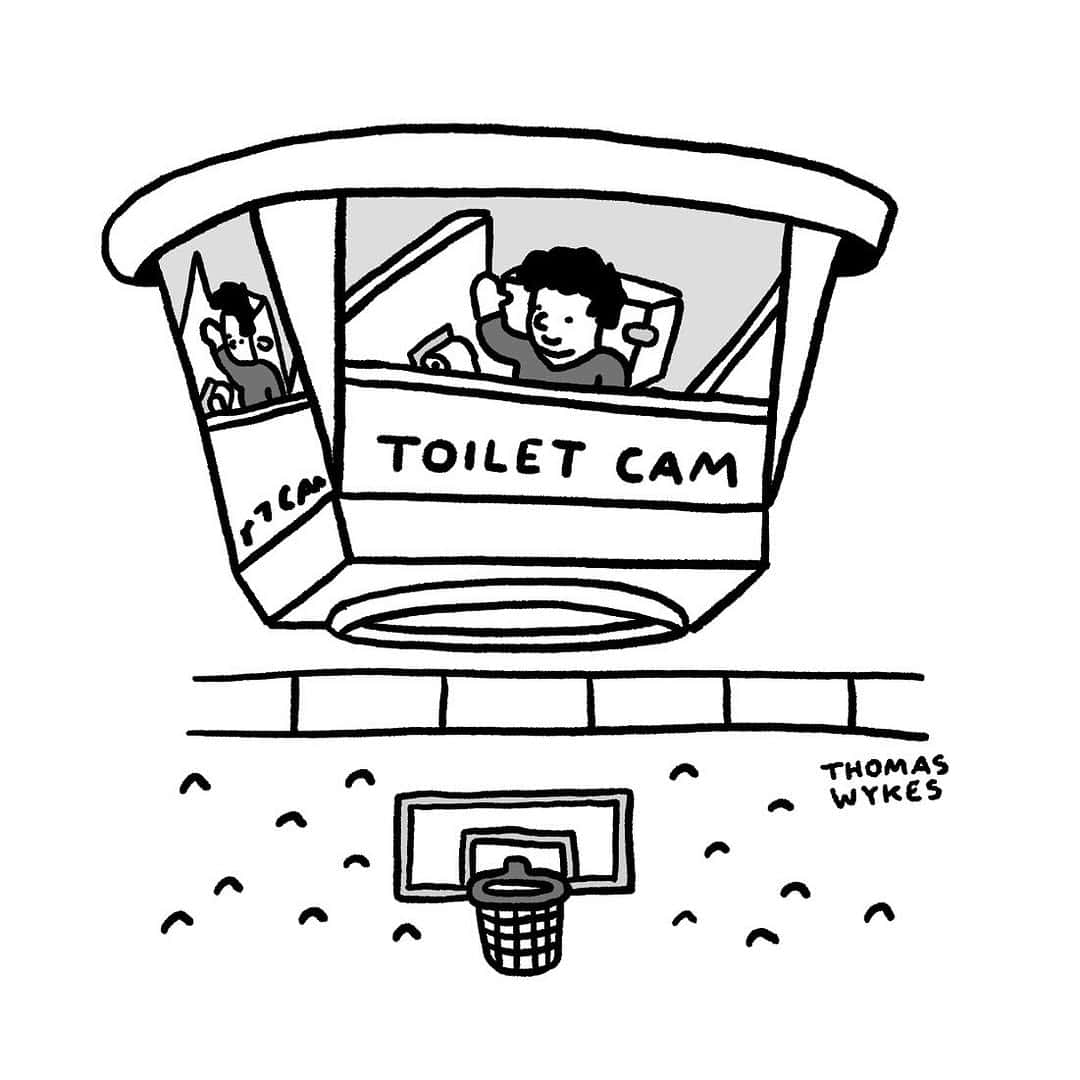 Giant toilet cam shows fans in sports arena bathroom