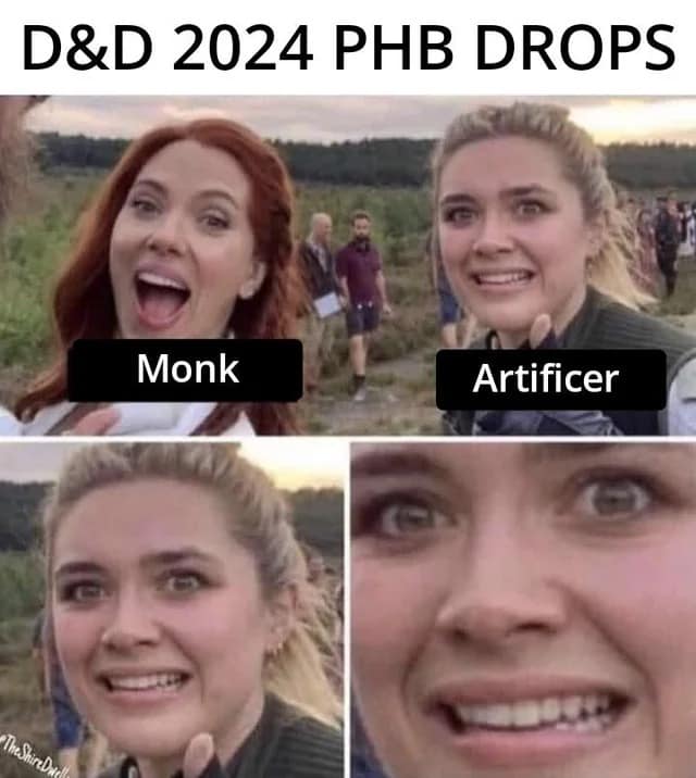 D&D memes 2024 PHB monk and artificer reaction meme