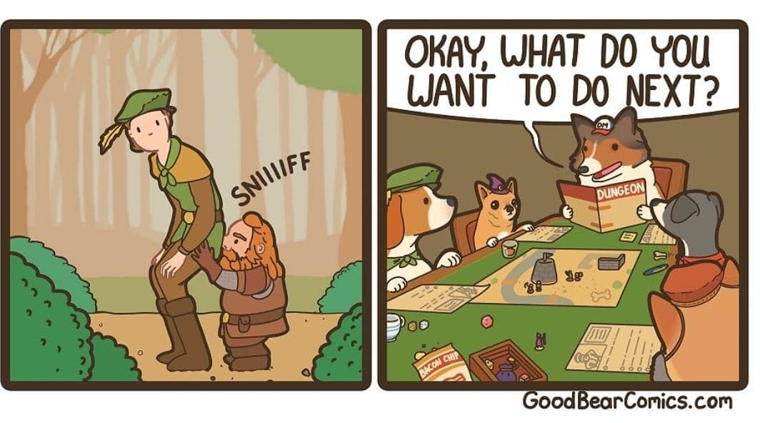 D&D memes dog party sniff comic goodbearcomics