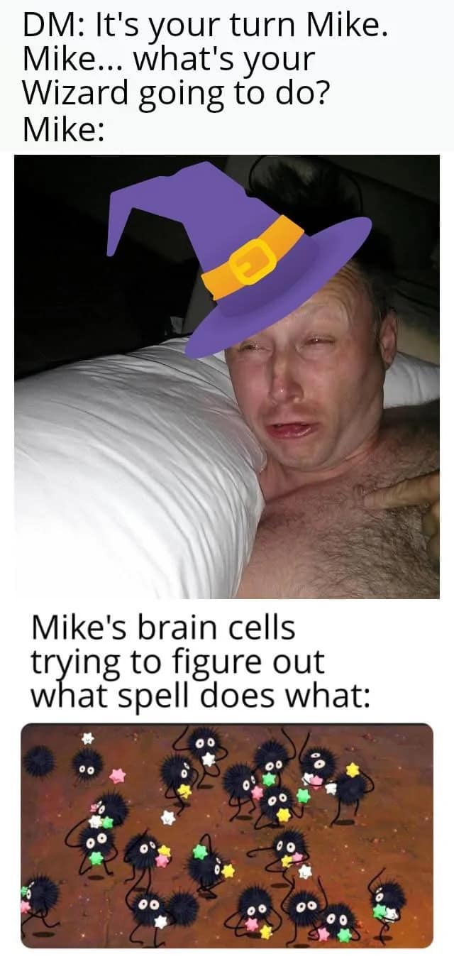 D&D memes wizard confused player meme Mike brain cells