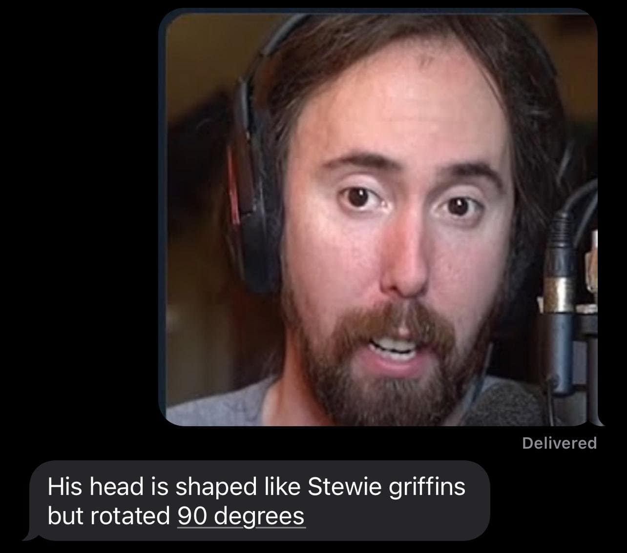 His head is shaped like Stewie griffins but rotated 90 degrees