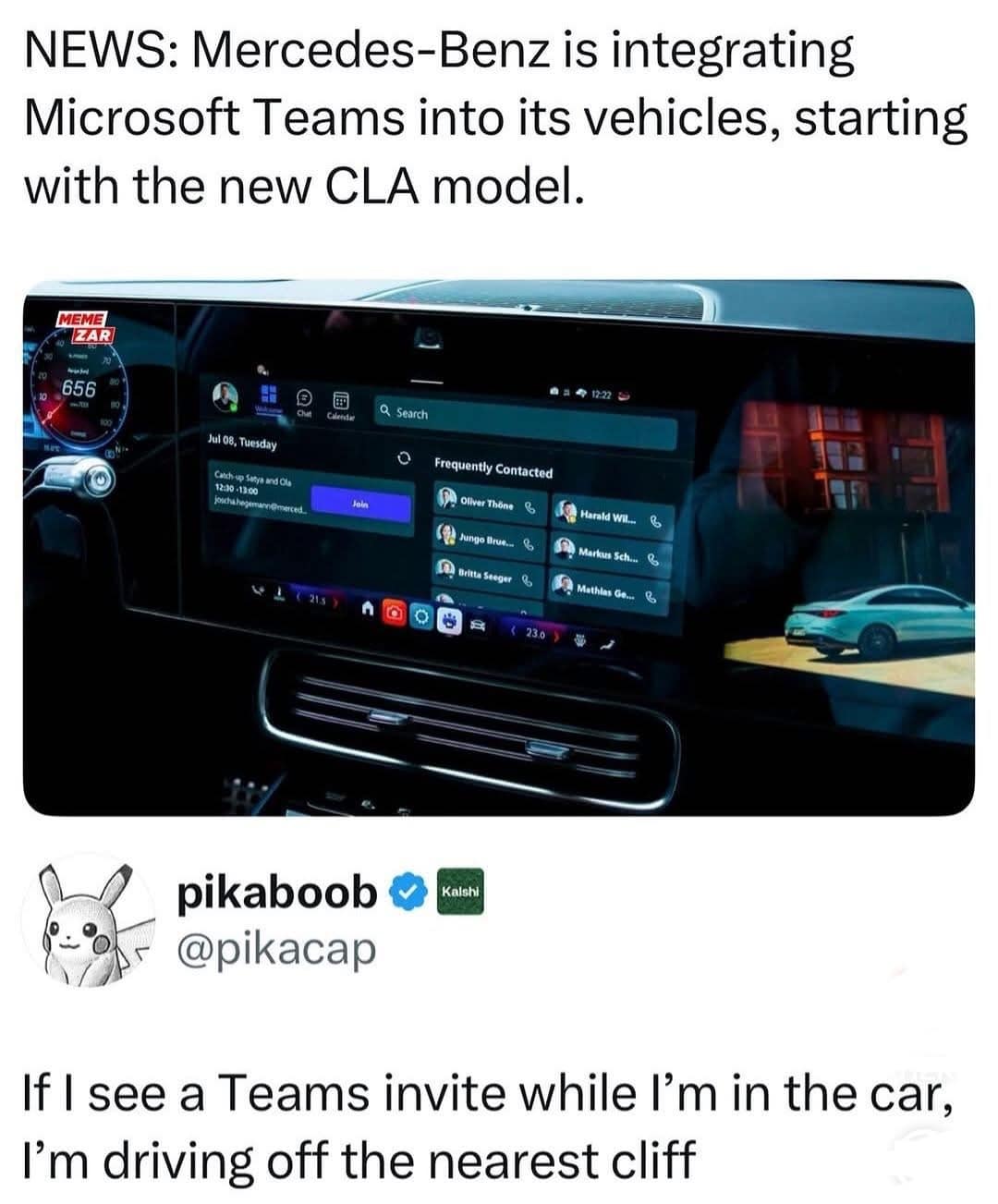 Microsoft Teams integrated into Mercedes-Benz car screen