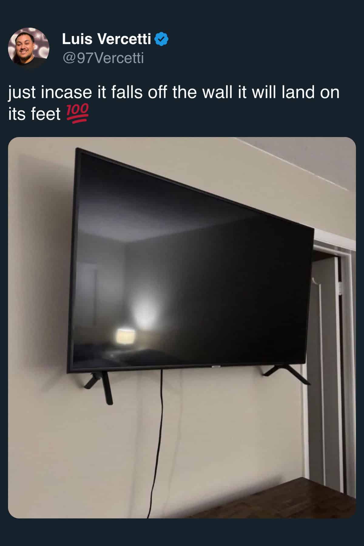 TV mounted upside down meme tweet with image