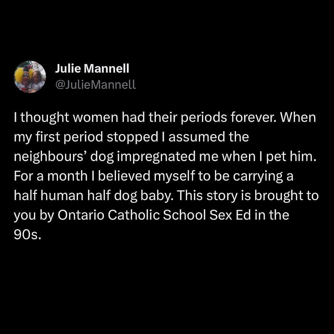 Childhood misunderstanding about pregnancy involving a dog and Catholic sex ed