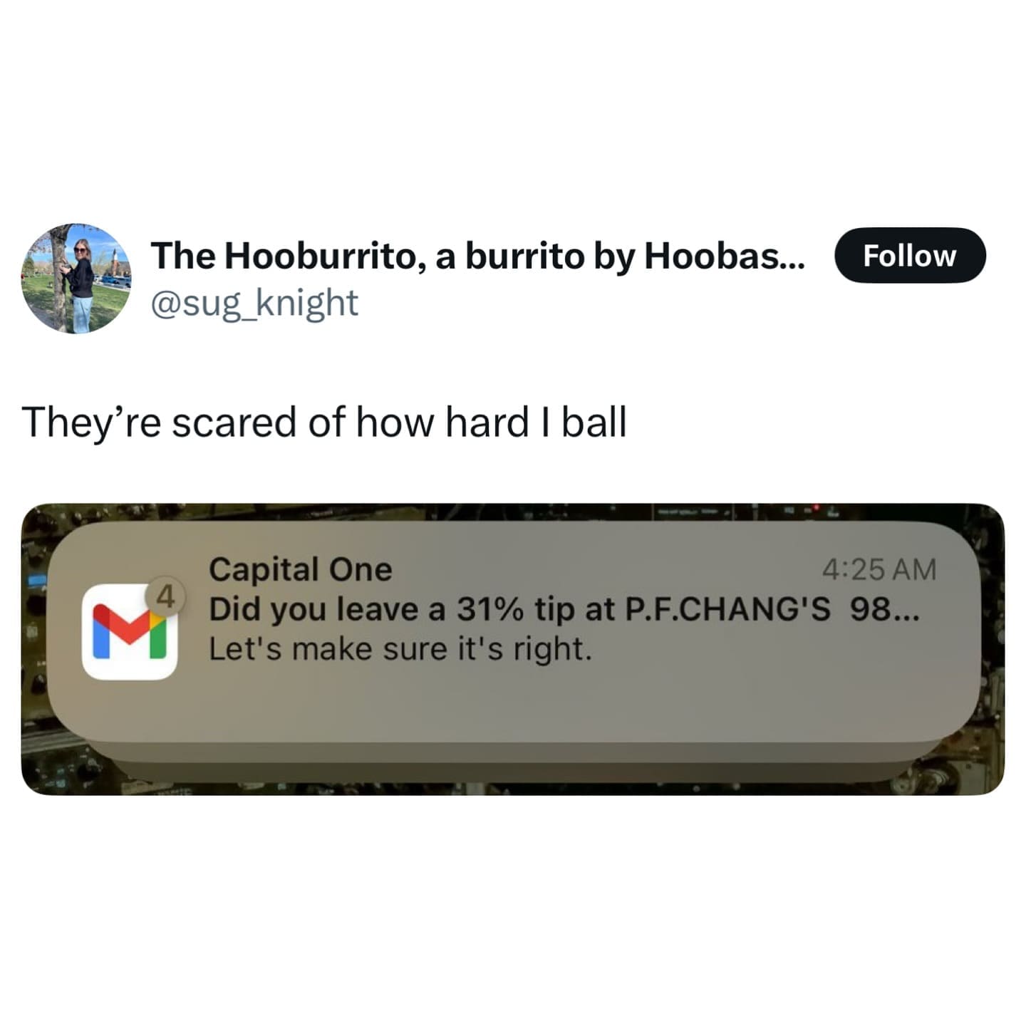 Tweet showing a 31% tip and the bank asking if it was a mistake