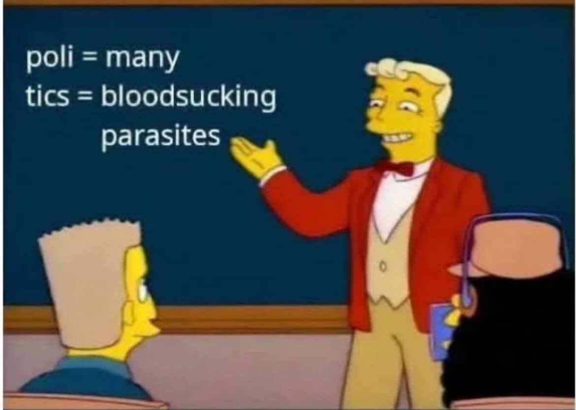poli = many tics = bloodsucking parasites
