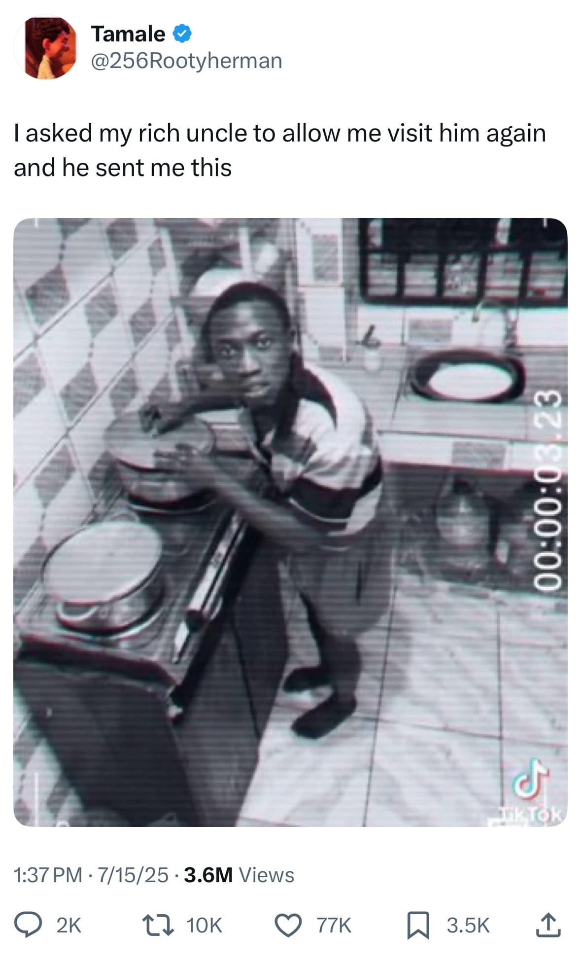 l asked my rich uncle to allow me visit him again and he sent me this