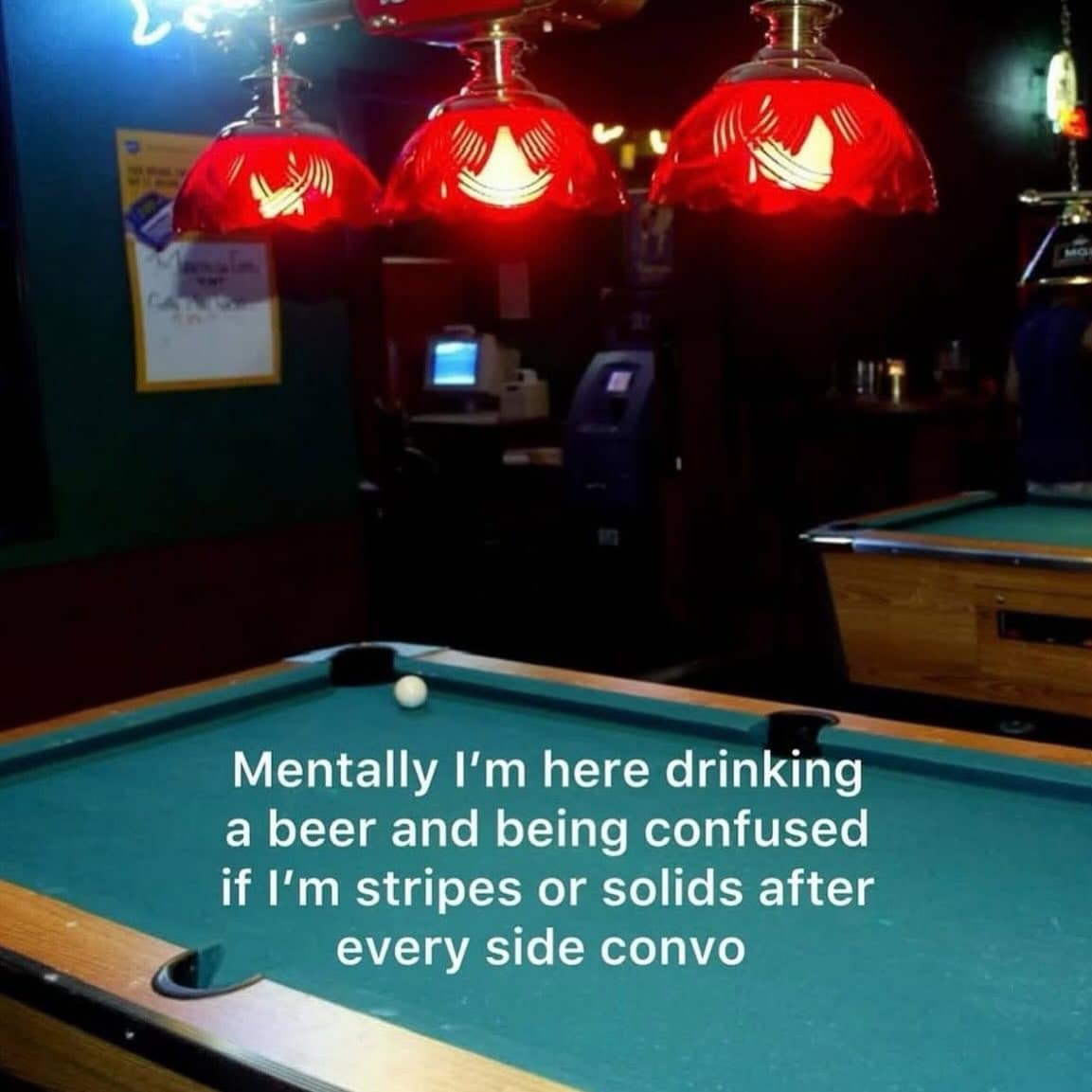 Mentally I'm here drinking a beer and being confused if I'm stripes or solids after every side convo