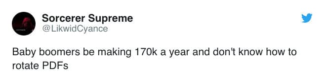 Joke about boomers earning 170k yet struggling with PDFs.