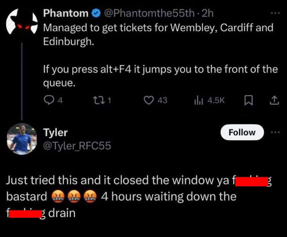 Tweet trolling someone with alt+F4 trick.