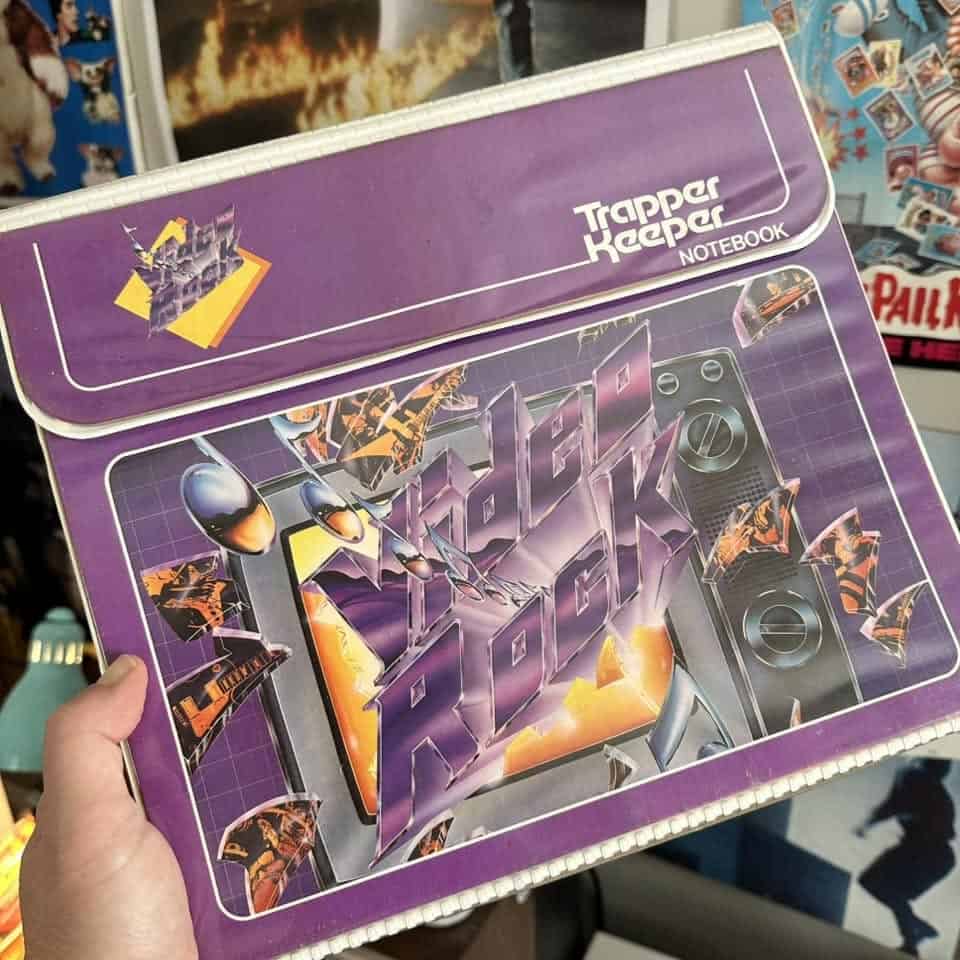 Trapper Keeper with purple “Video Rock” music design
