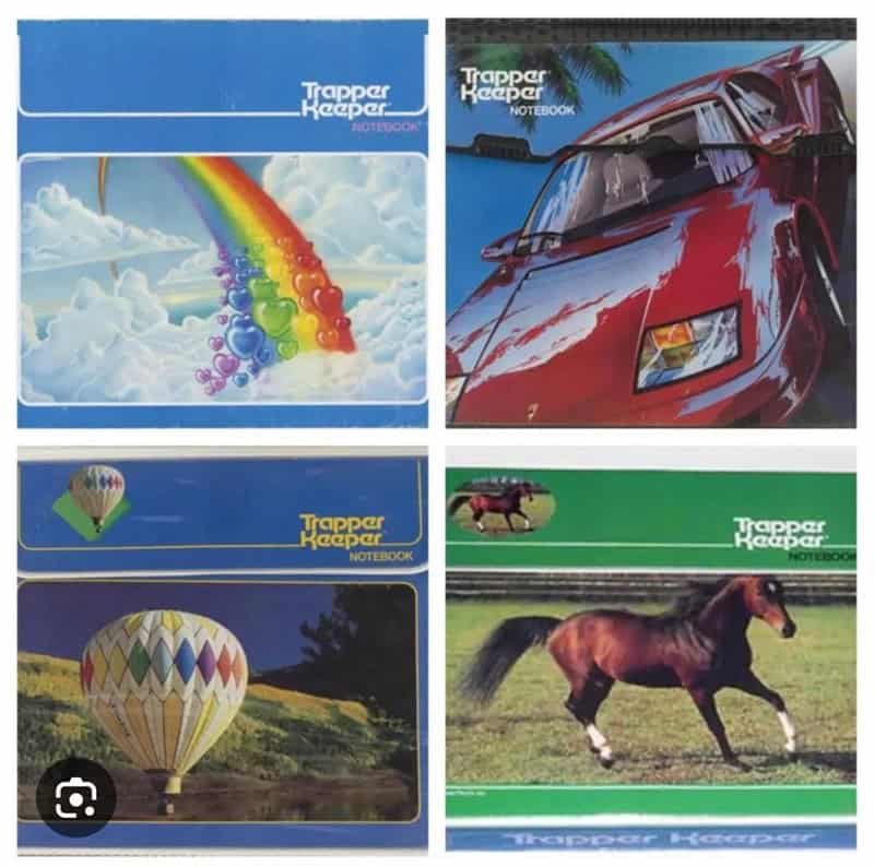 Four-panel Trapper Keeper set with rainbow, car, balloon, and horse themes