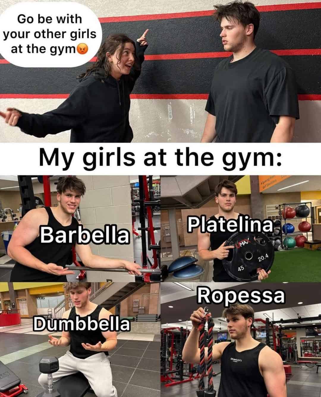 Go be with your other girls at the gym My girls at the gym: Barbella Platelina: 20.4 Ropessa Dumbbella