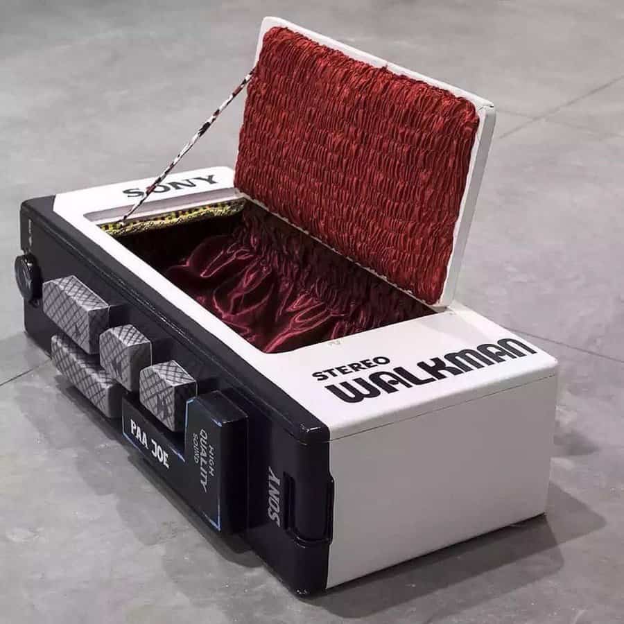 Coffin styled like a Sony Walkman