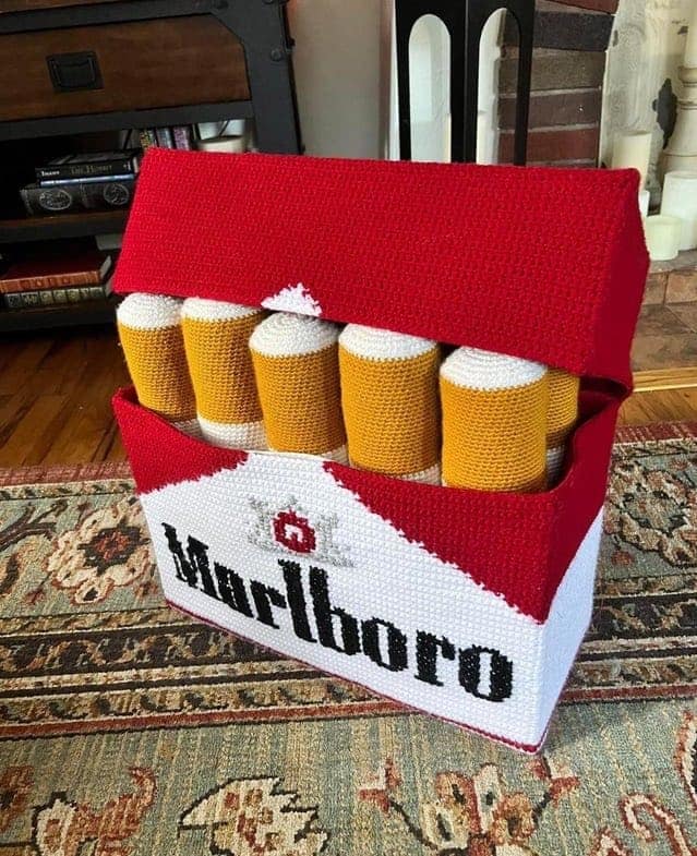 Crochet pack of Marlboro cigarettes