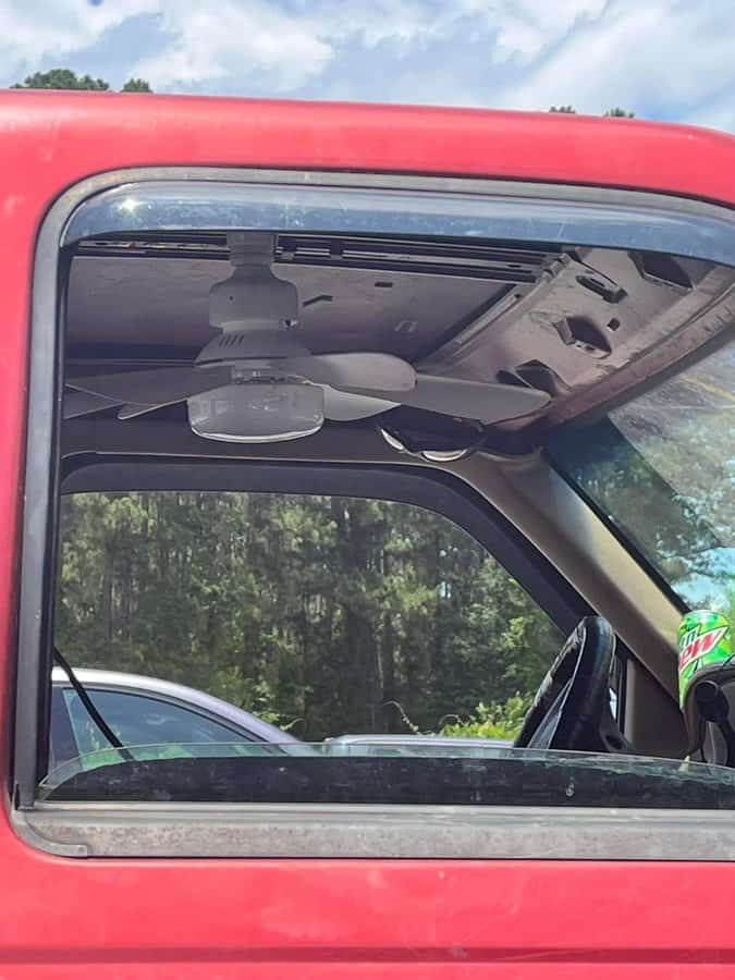 Ceiling fan installed inside a car