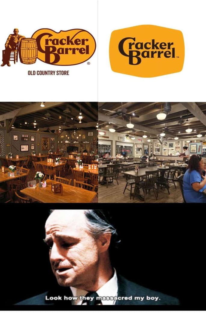 Cracker Barrel logo meme imagines the rebrand as a futuristic “Clanker Barrel,” spoofing the redesign with droids and a techy twist