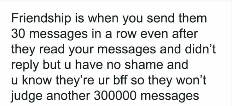 A text meme about sending 30 messages in a row to a friend.