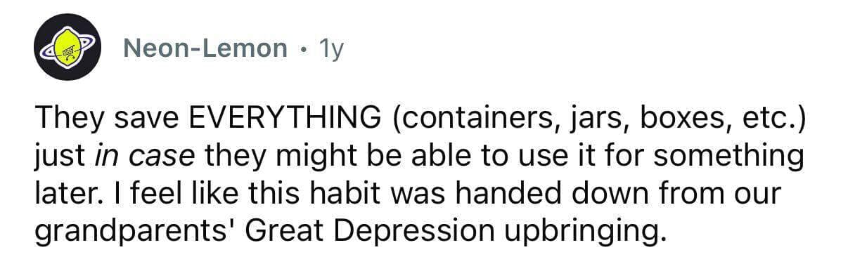 Post explaining boomers’ habit of saving containers