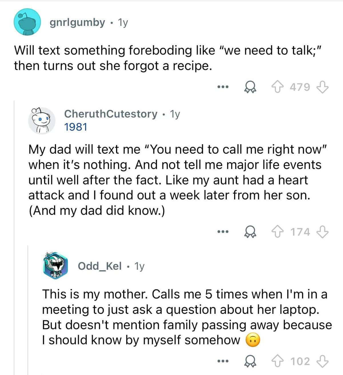 Multiple users describe cryptic boomer texts and poor communication