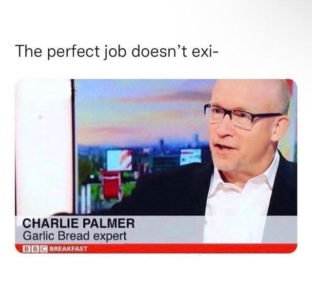Screenshot of a BBC segment introducing “Charlie Palmer, Garlic Bread expert”