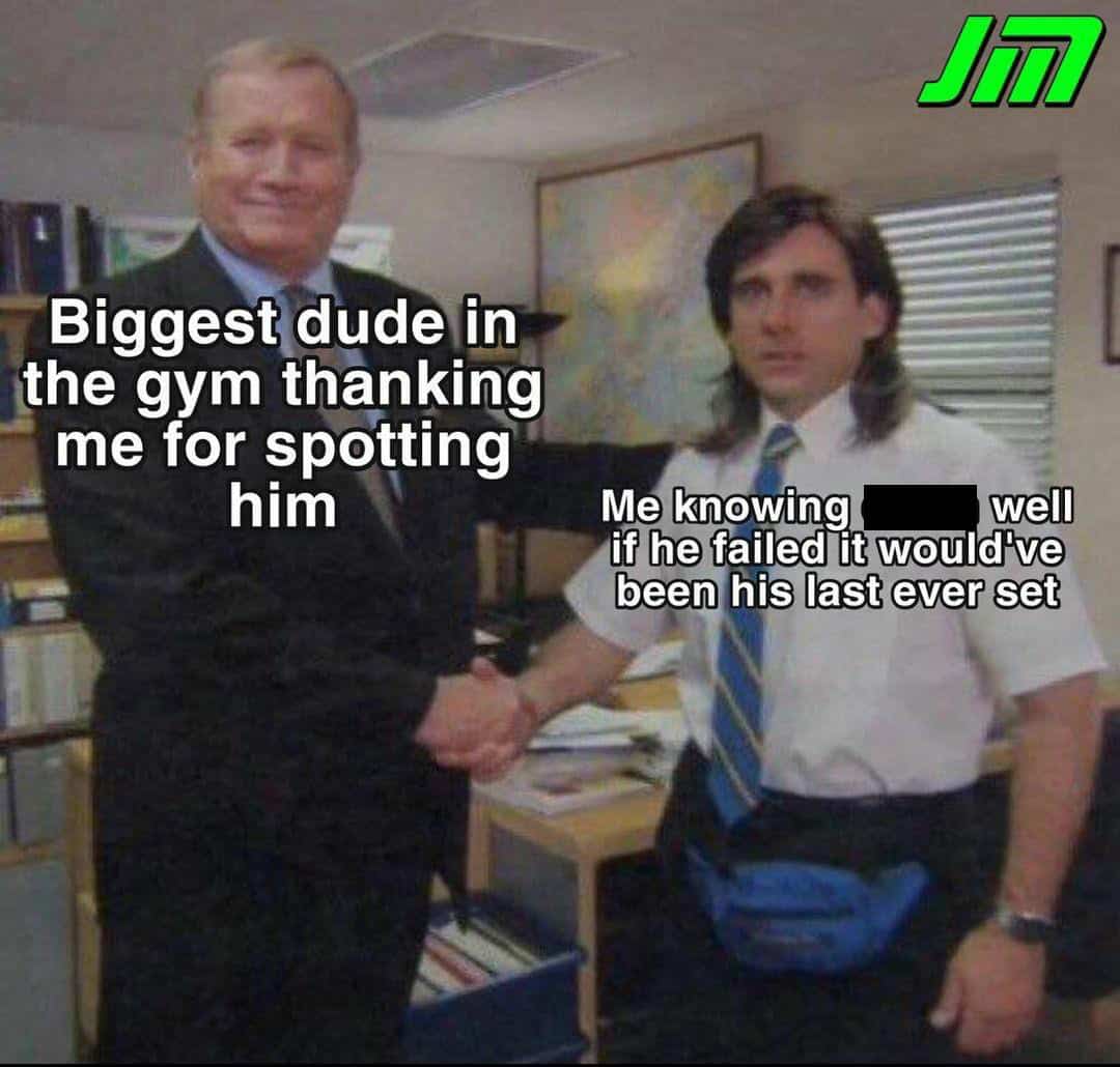 An exercise meme from "The Office" about the fear of spotting someone much stronger.