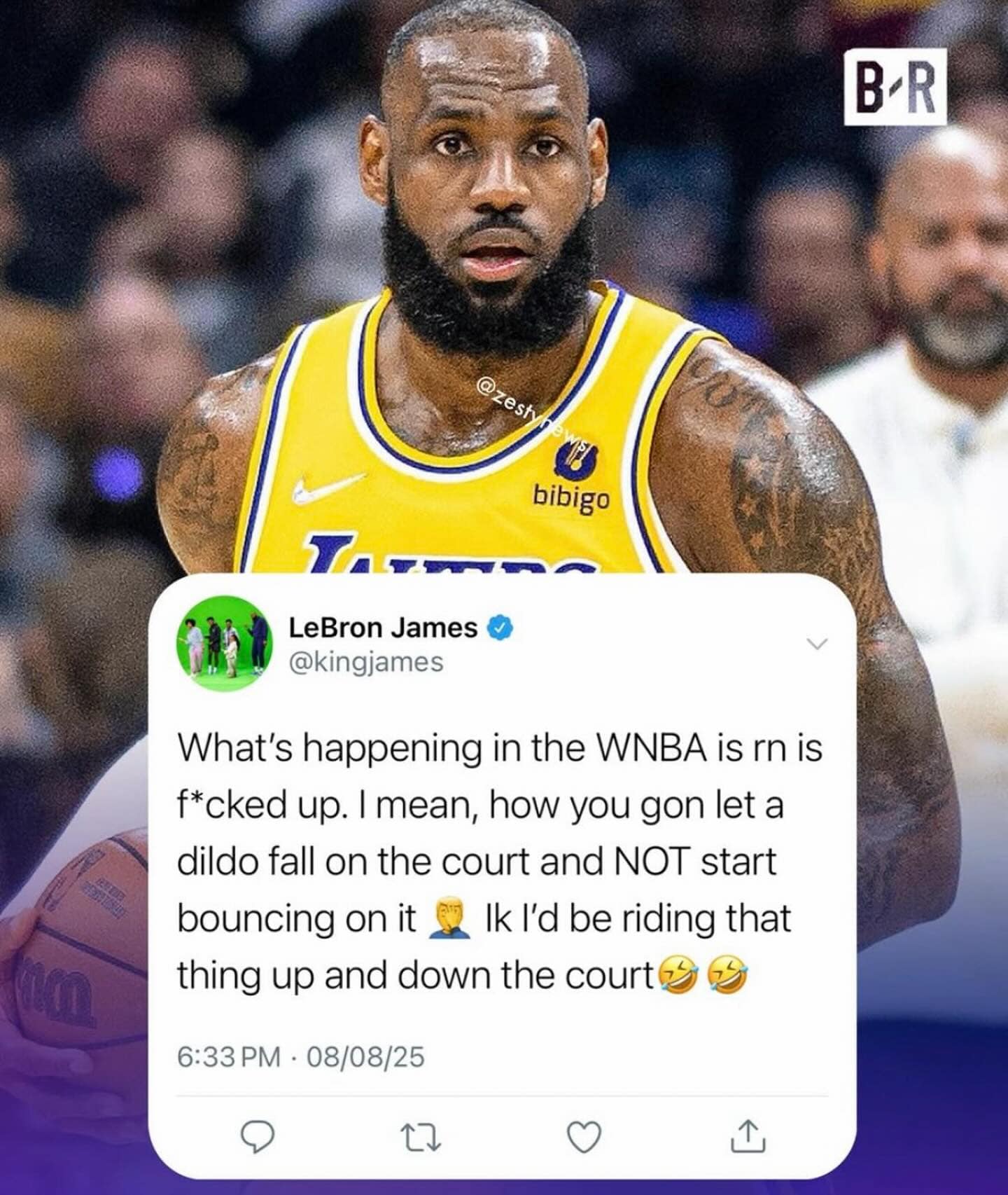 A funny meme of a fake, outrageous tweet from basketball player LeBron James.