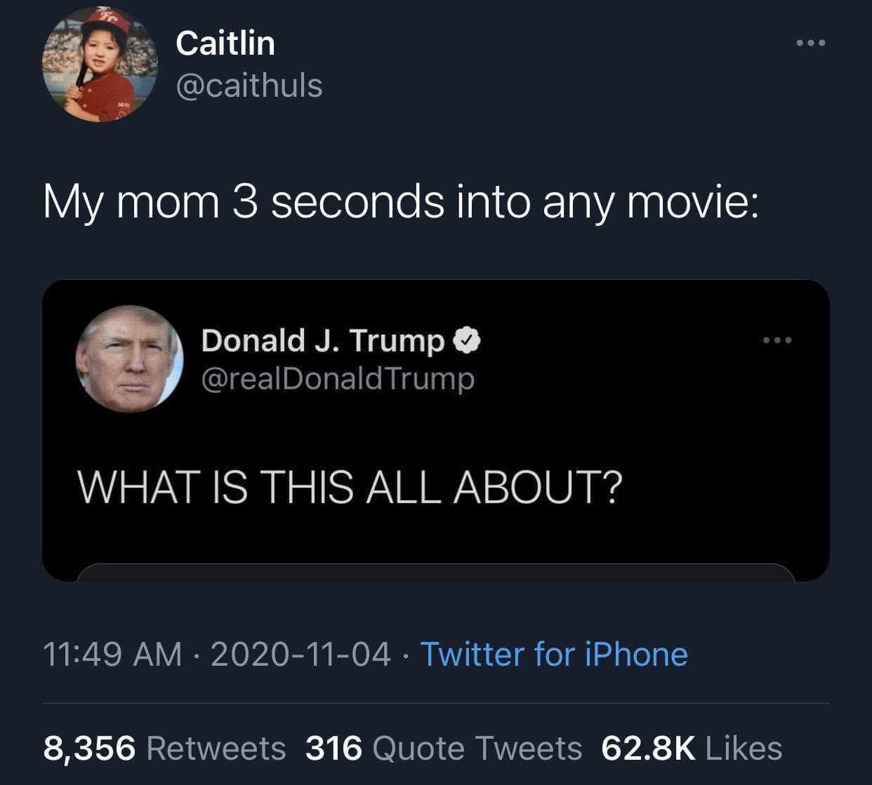 A relatable meme using a Donald Trump tweet about moms asking "WHAT IS THIS ALL ABOUT?"