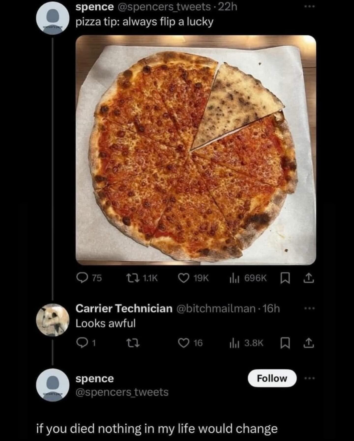 A funny pic of a Twitter argument over a pizza that escalates very quickly.