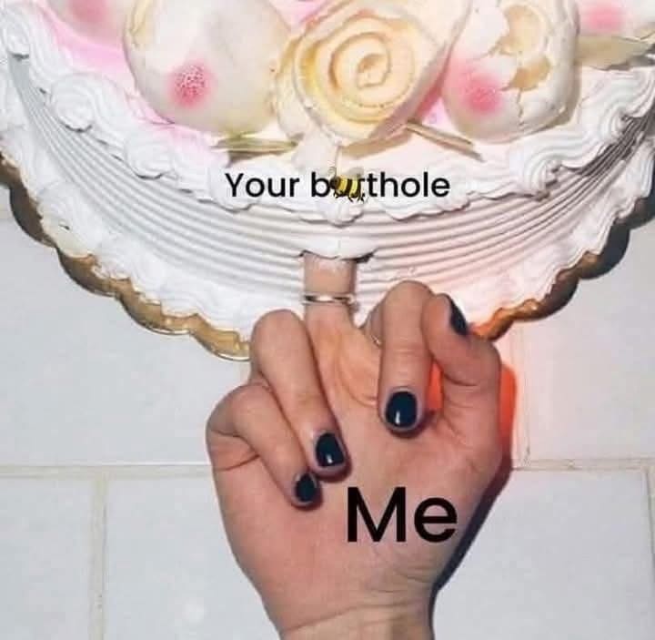 A crude but funny picture using a hand and a cake to make a very suggestive joke.