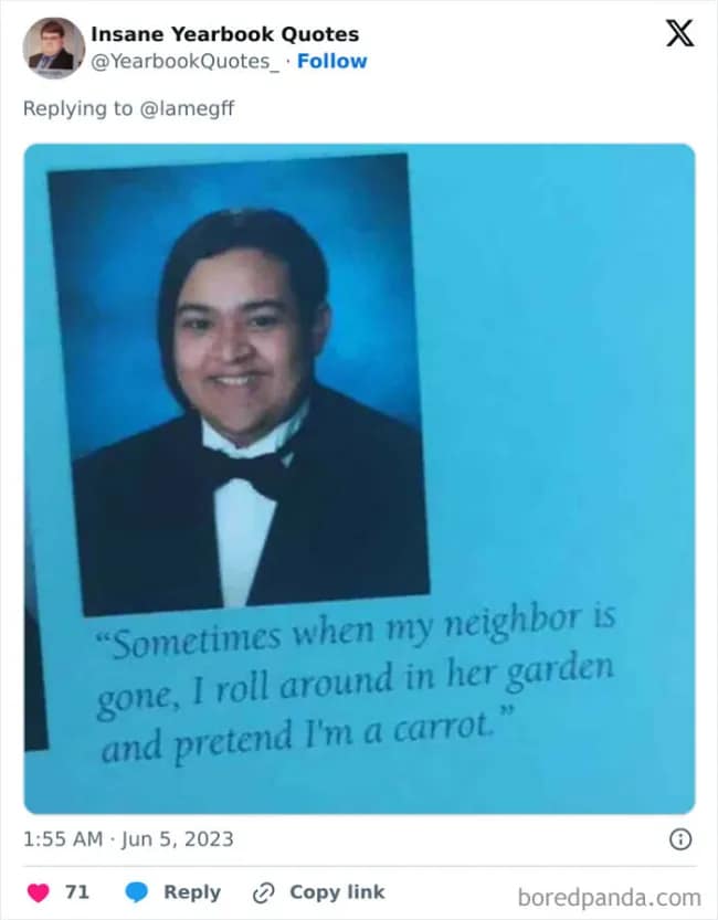 A relatable and funny yearbook quote about telling yourself you're going to regret a bad decision.