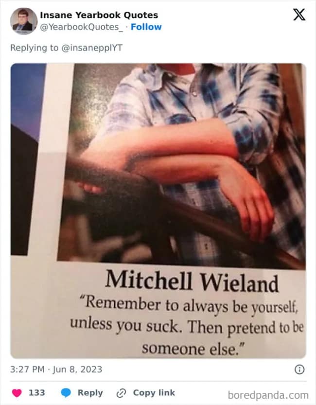 A funny yearbook quote from a student who says he dresses up as Batman for his future job.